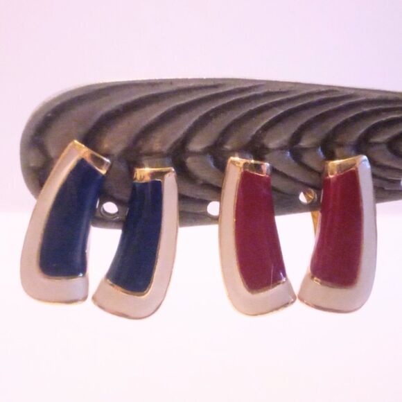Two Pair of Red White and Blue Enamel Clip Earrings - Picture 1 of 4